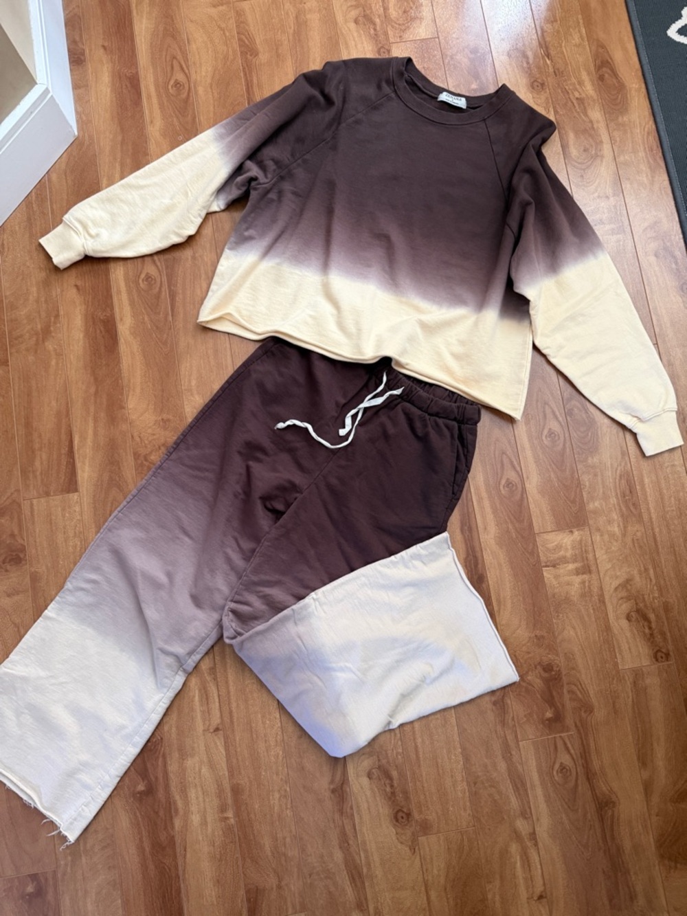 Tie-Dye Ombre Sweatshirt & Joggers Set - Brown to Cream